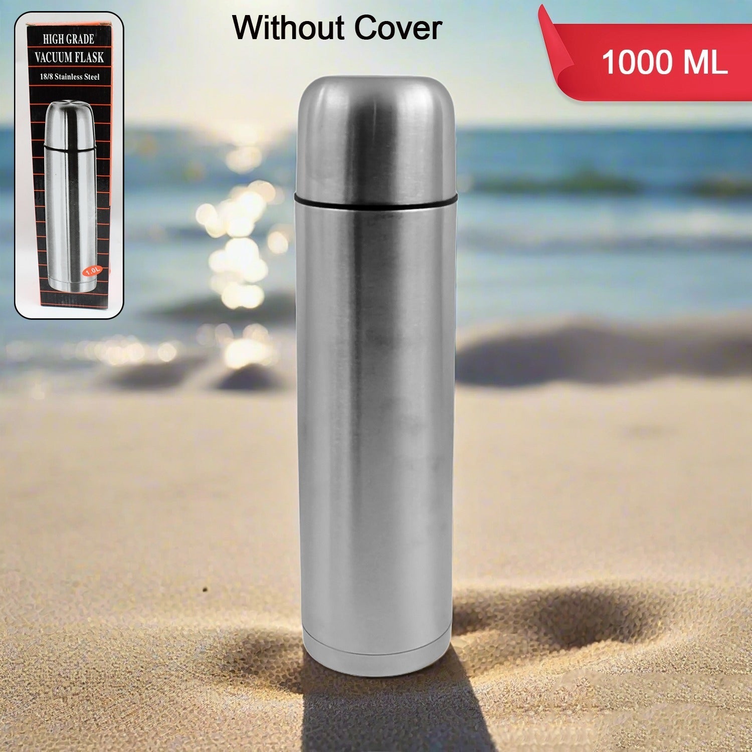 Vacuum Flask Without Cover, 18/8 Stainless Steel | Hot and Cold Water Bottle with Push-Down Lid | Double Walled Stainless Steel Bottle for Travel, Home, Office, School, Picnic (1000 ML / Without Cover) Vacuum Flask Without Cover, 18/8 Stainless Steel | Hot and Cold Water Bottle with Push-Down Lid | Double Walled Stainless Steel Bottle for Travel, Home, Office, School, Picnic (1000 ML / Without Cover)